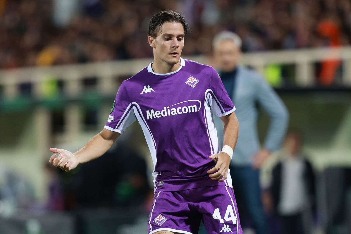 Nicolò Fagioli in campo durante Fiorentina-Sigma Olomouc