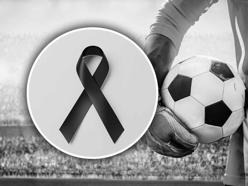 simbolo del lutto con vicino un pallone