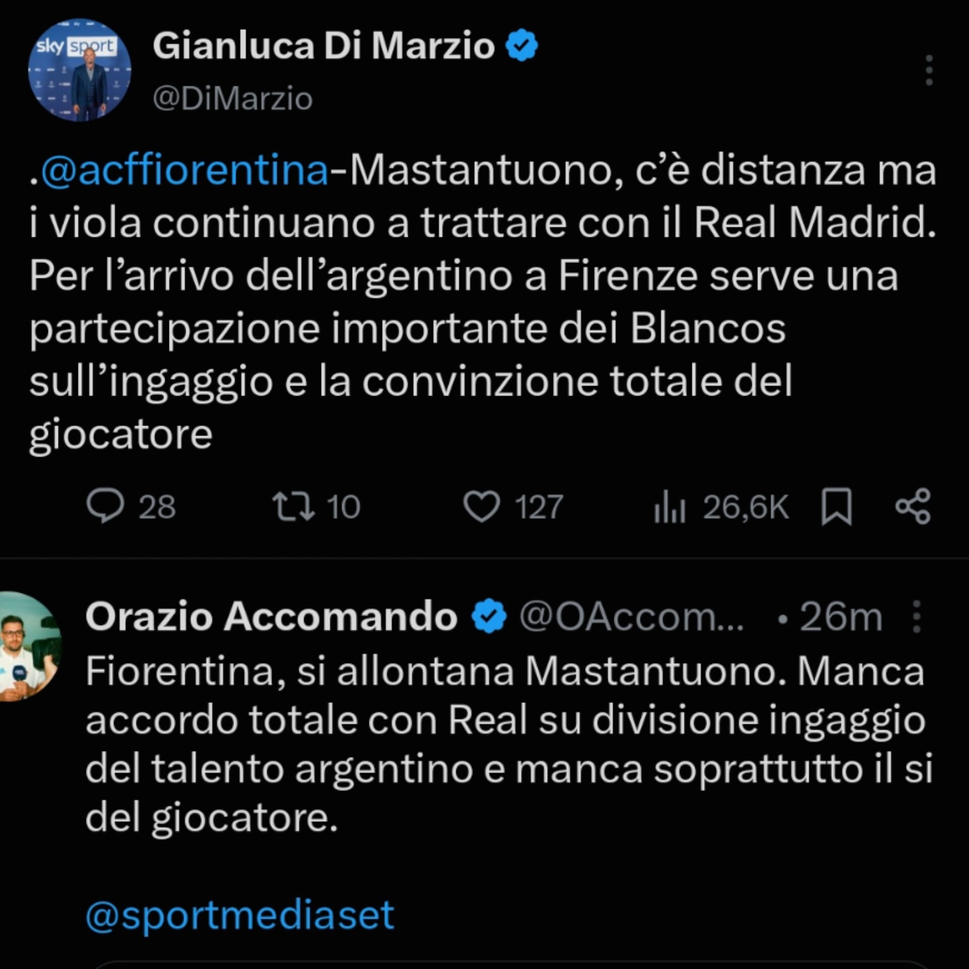 Tweet Di Marzio e Accomando