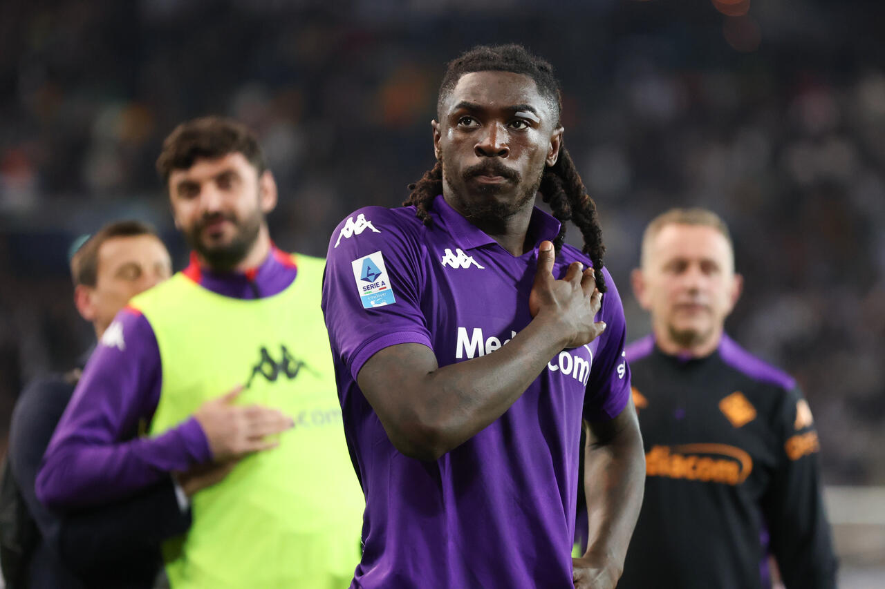 Moise Kean of Fiorentina at the end of the Serie A match between Udinese and Fiorentina