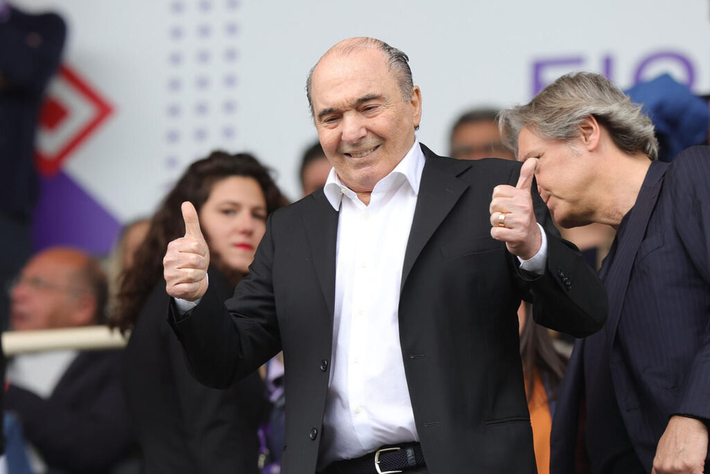FLORENCE, ITALY - APRIL 27: Rocco Commisso president of ACF Fiorentina reacts during the Serie A match between Fiorentina and Empoli at Stadio Artemio Franchi